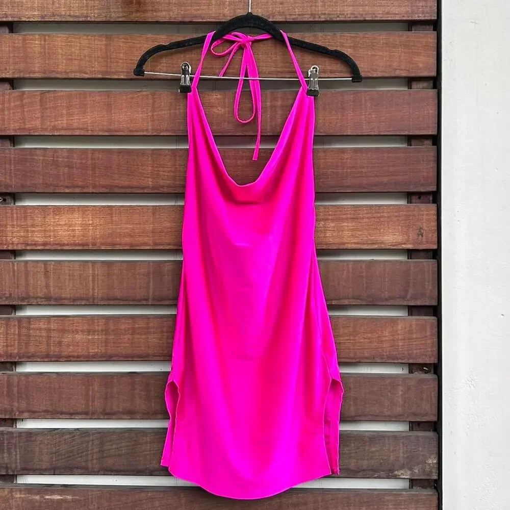 SheIn Halter Mini Dress in Hot Pink - Picture 6 of 8